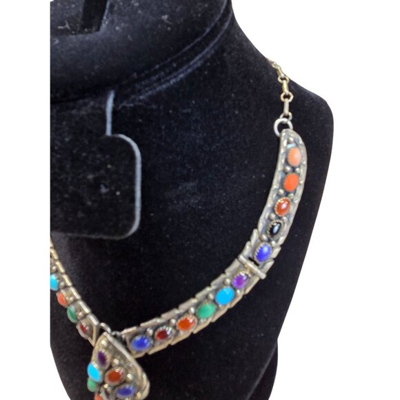 Vintage Native American Necklace Turquoise & Multi Stone Makers Mark Test 925 - Picture 3 of 13